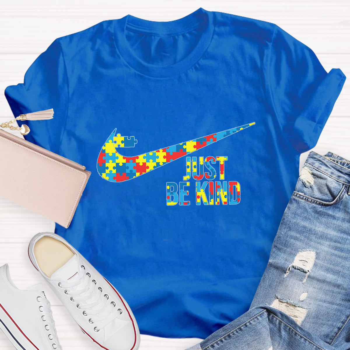 Just Be Kind Colorful Puzzle Teacher T-Shirt