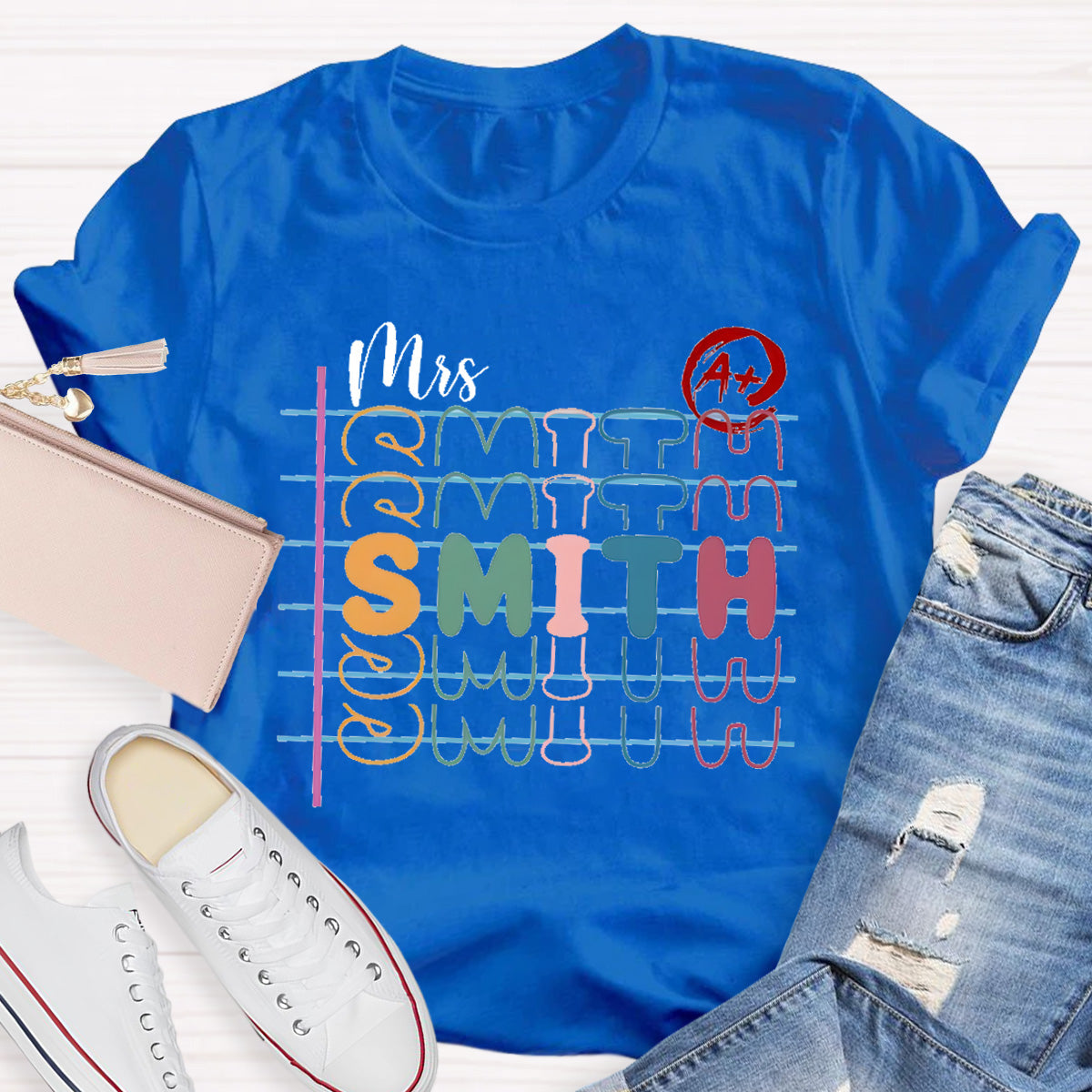 Personalized Name Colorful Letters Teacher T-Shirt