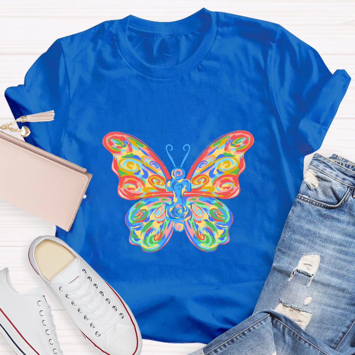 Colorful Butterfly Teacher T-Shirt