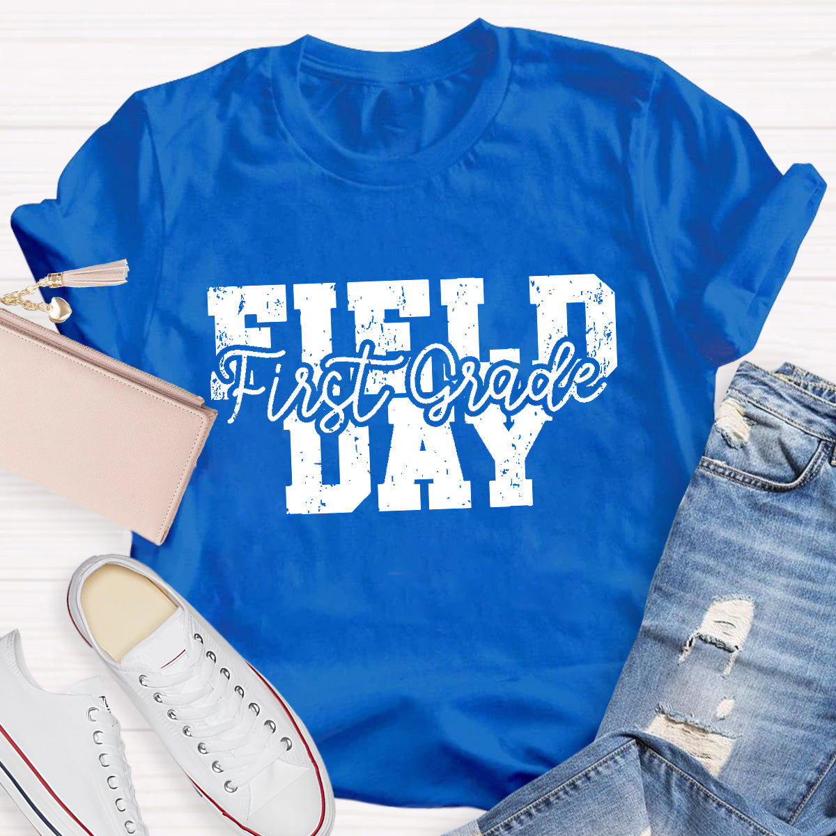 Personalized Grade Field Day Black Letter Teacher T-Shirt