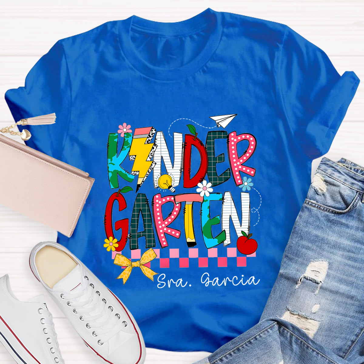 Personalized Grade And Name Apple Pencil light Teacher T-Shirt