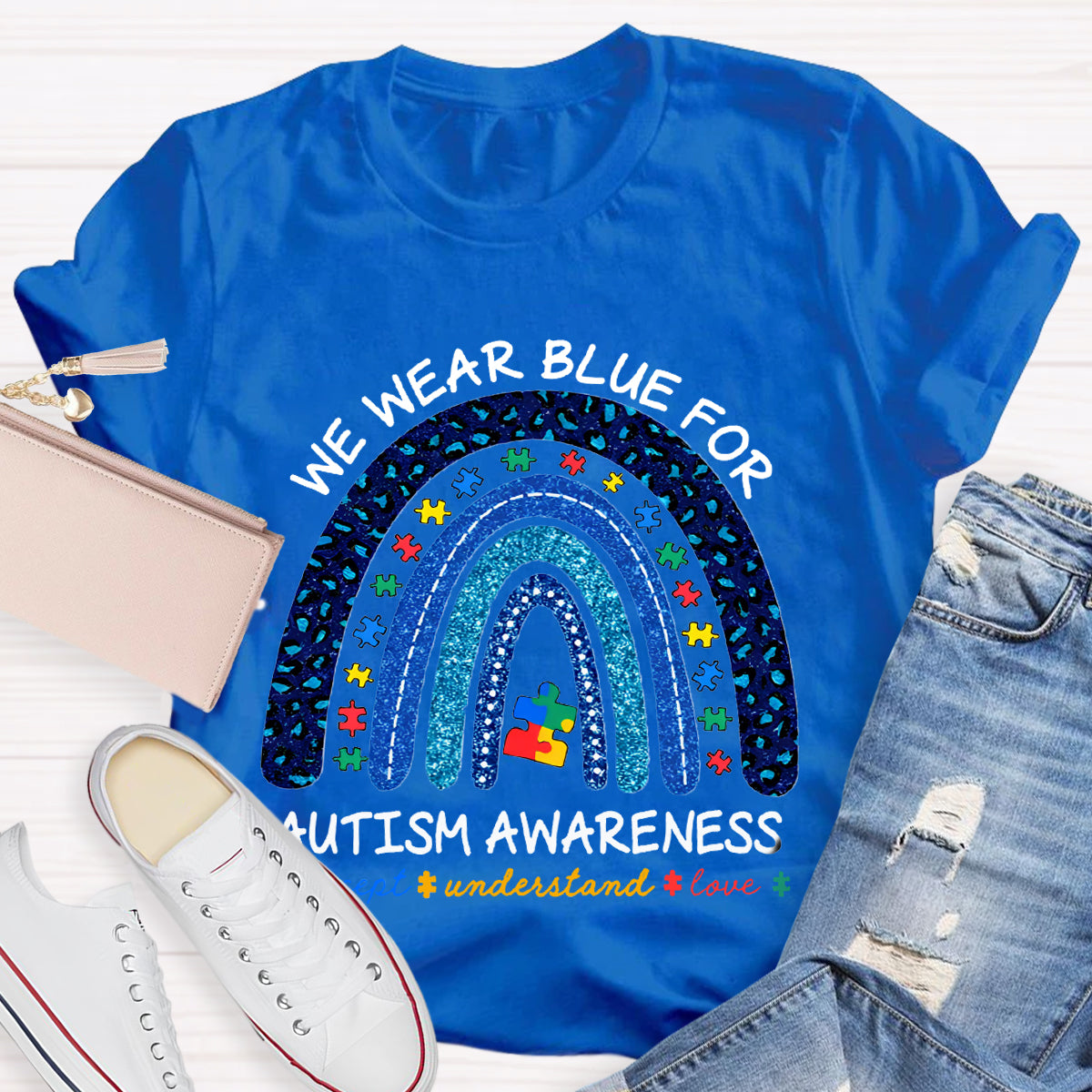 We Wear Blue For Autism Awareness Teacher T-Shirt