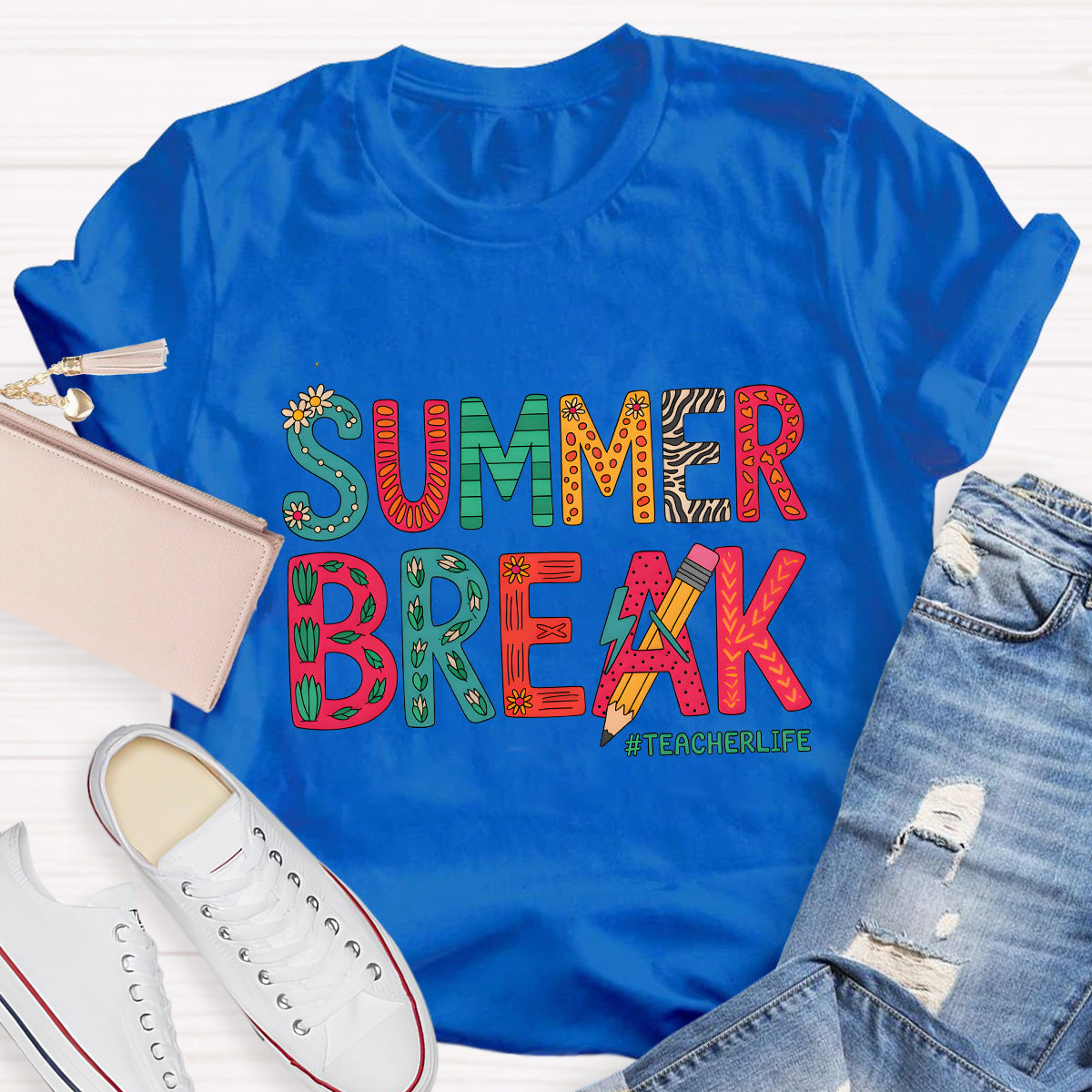 Summer Break Teacher Life Pencil Teacher T-Shirt
