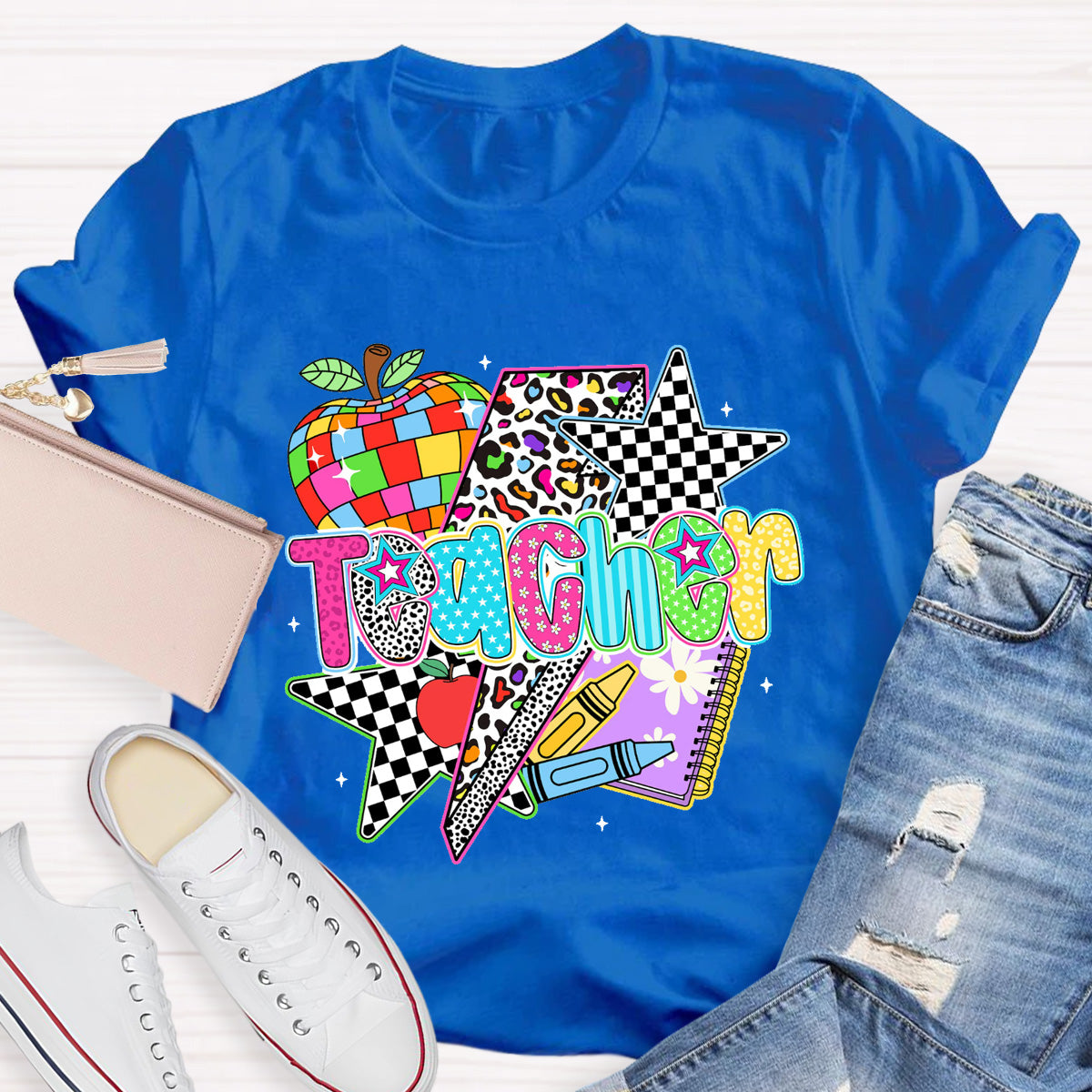 Colorful Leopard Apple Teacher Back To School T-Shirt