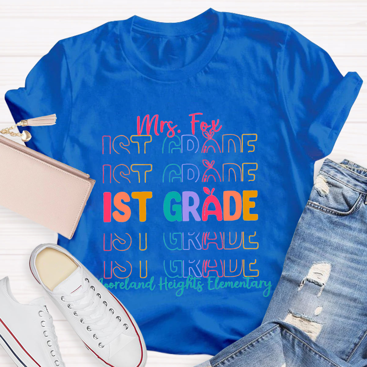 Personalize Name Grade And School Name Teacher T-Shirt