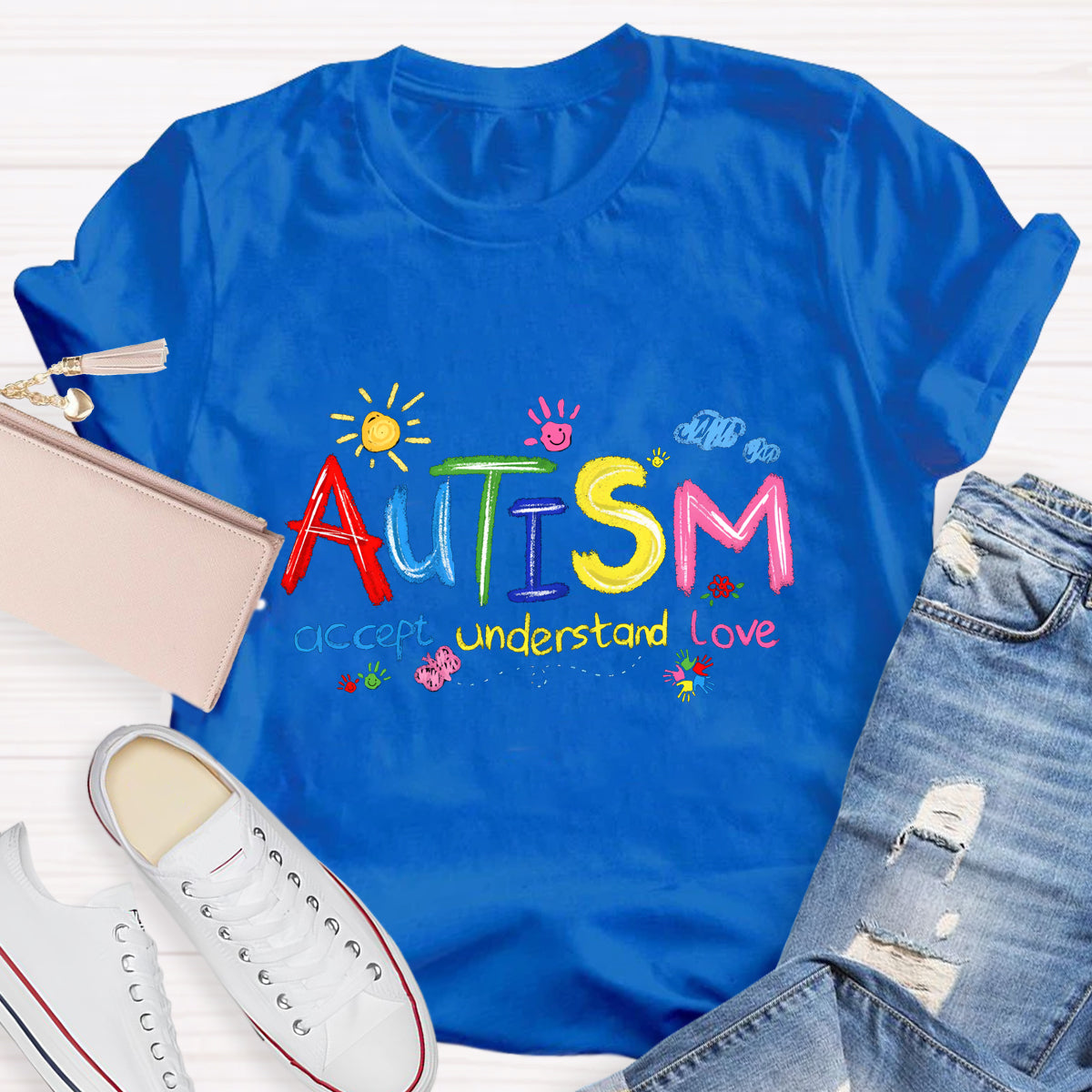 Brushstroke Autism Love Accept Teacher T-Shirt