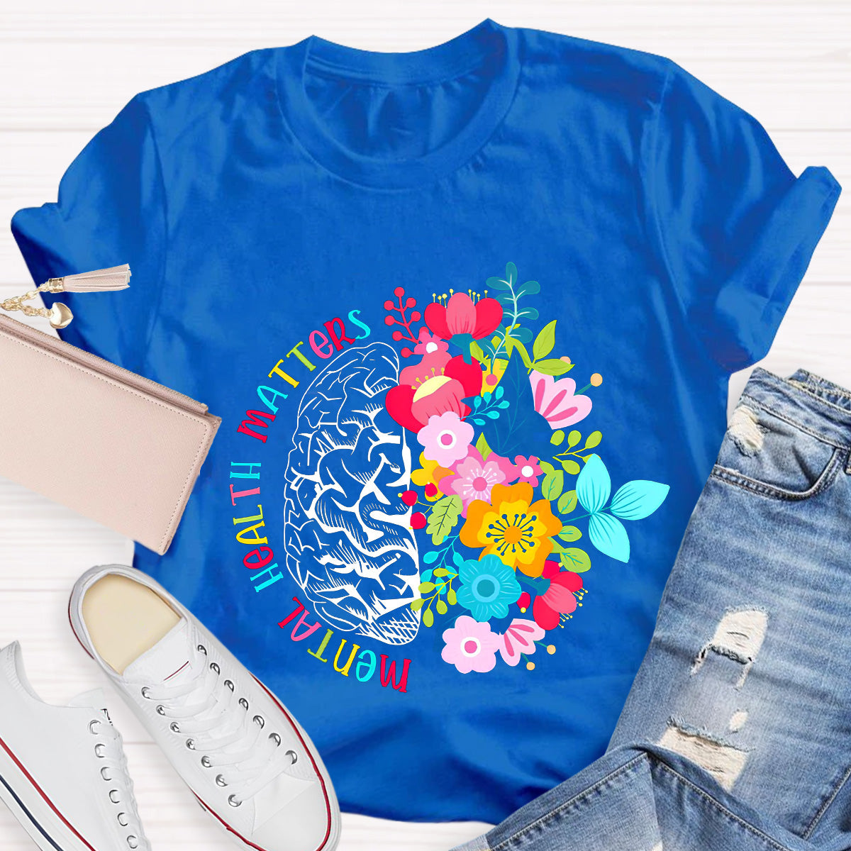 Mental Health Matters Floral Brain Teacher T-Shirt