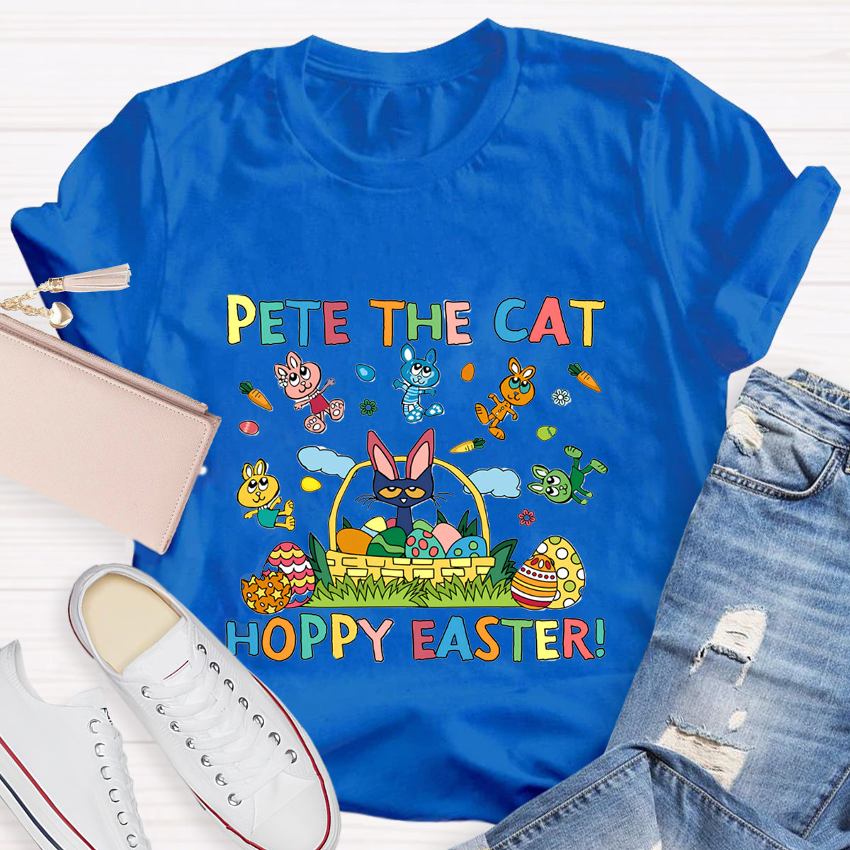 Pet The Cat Hoppy Easter Teacher T-Shirt