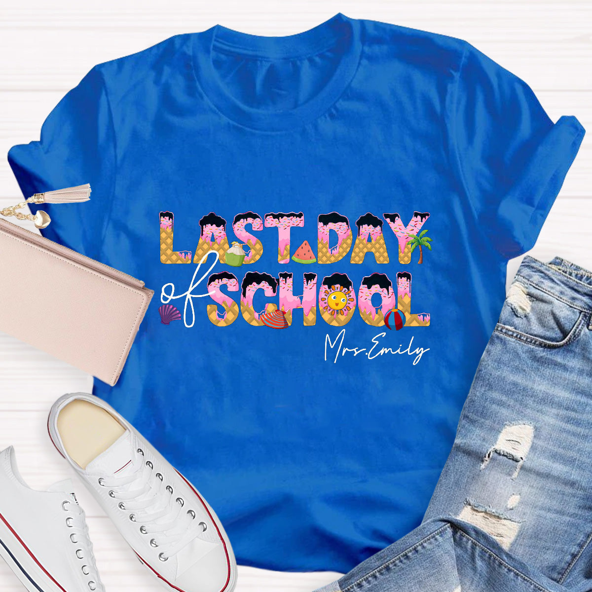 Personalized Name Last Day Of School  Teacher T-Shirt