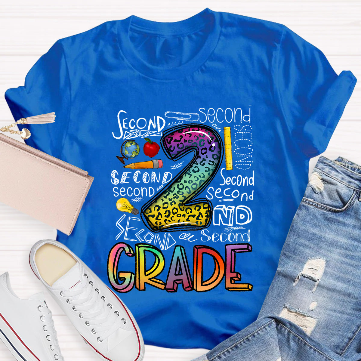 Personalized Grade Leopard  2nd Grade Teacher T-Shirt