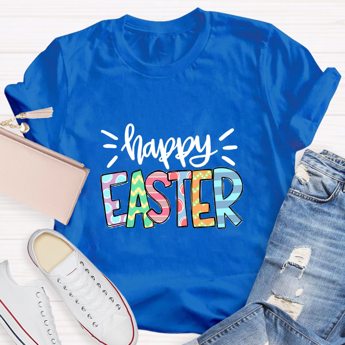 Happy Easter Colorful Printed Teacher T-Shirt