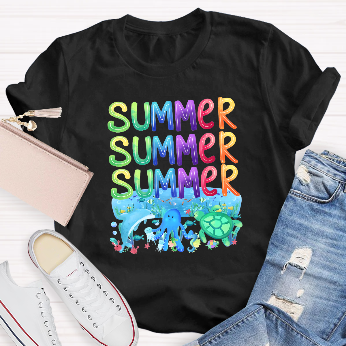 Rainbow Summer Teacher T-Shirt