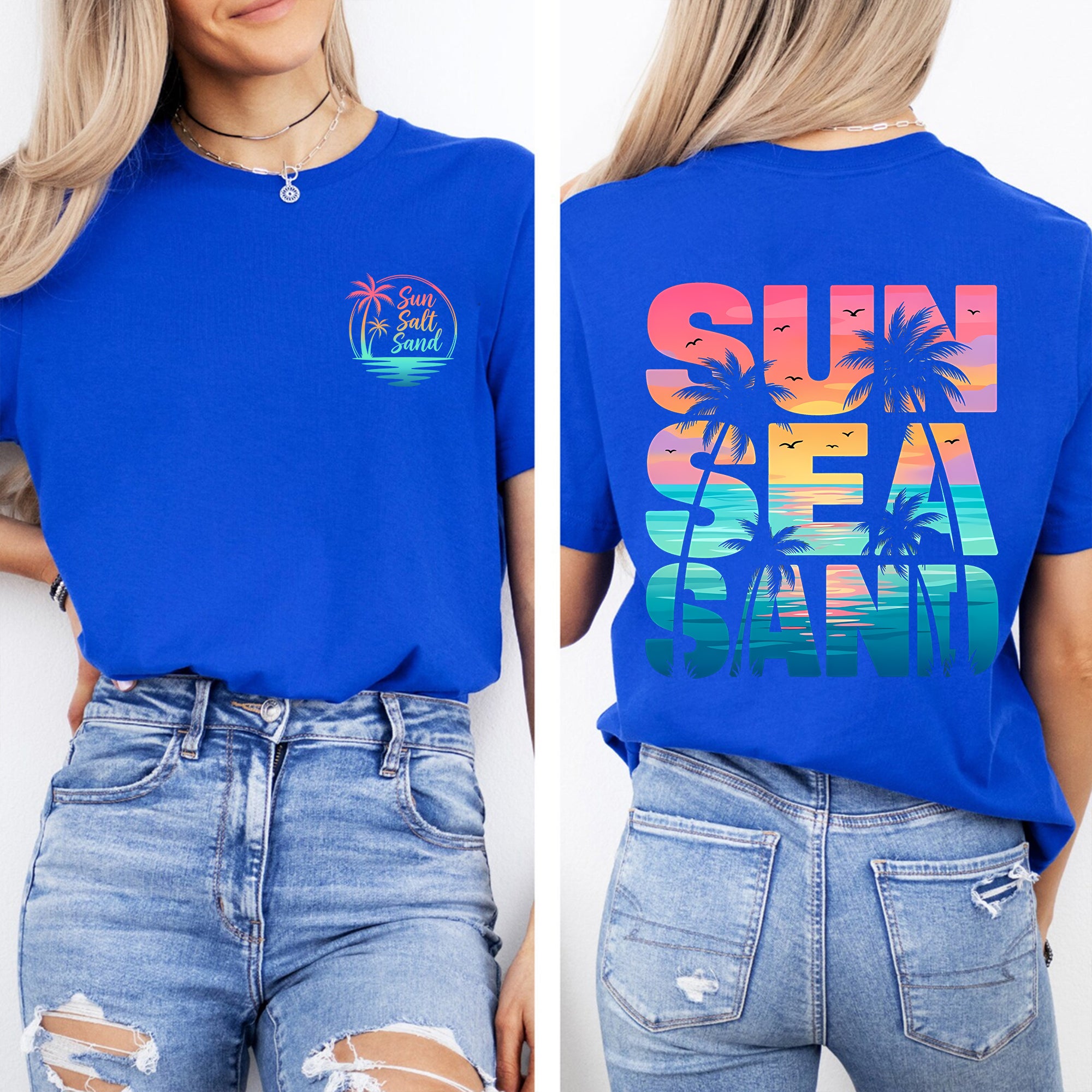 Sun Sea Sand Summer Break Teacher Double Printed T-shirt