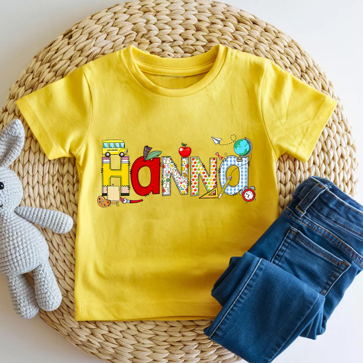 Personalized Name Bus And Globe School Vibes Toddler T-shirts