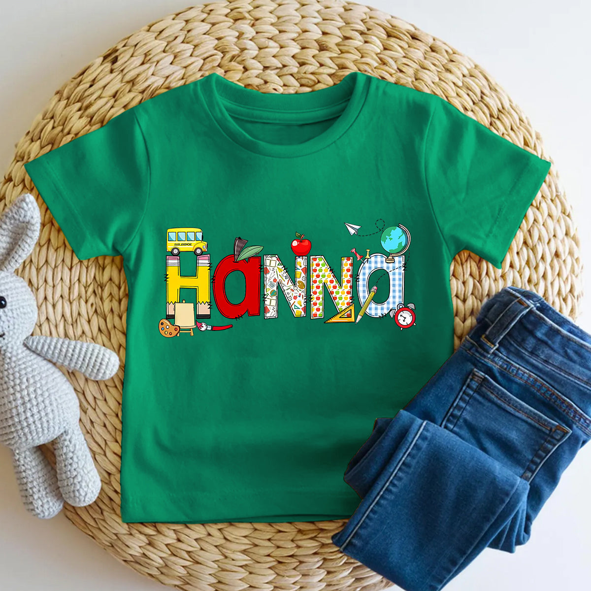 Personalized Name Bus And Globe School Vibes Toddler T-shirts