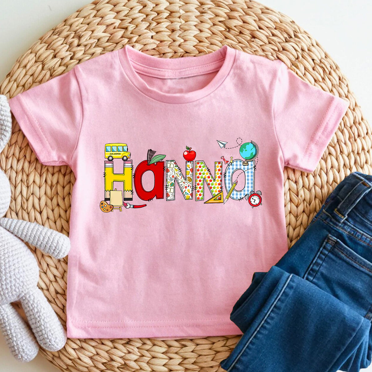 Personalized Name Bus And Globe School Vibes Toddler T-shirts