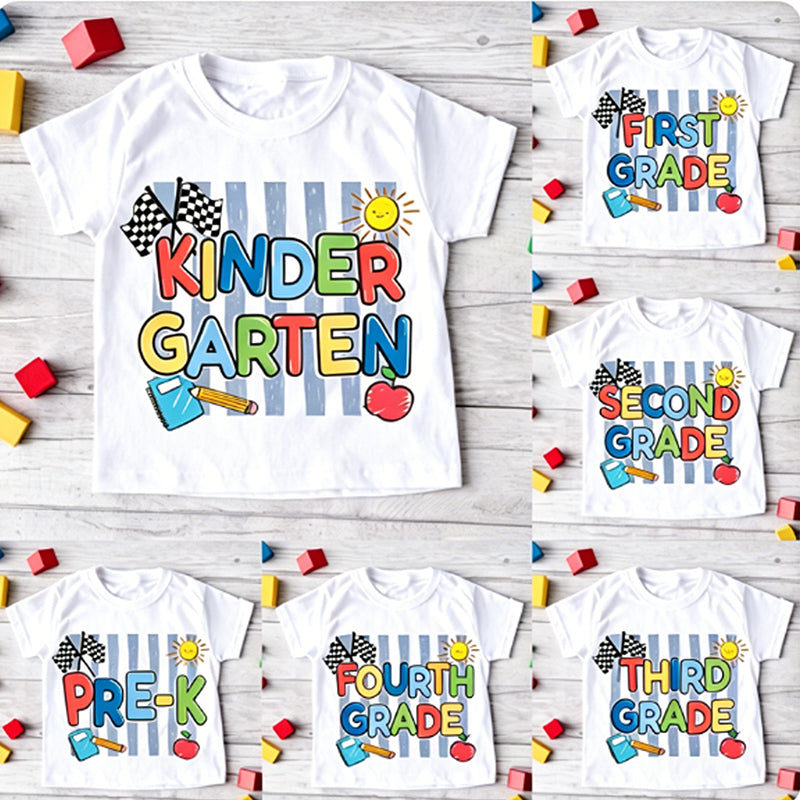 Personalized Grade Kindergarten Racing Flag Toddler T-shirts