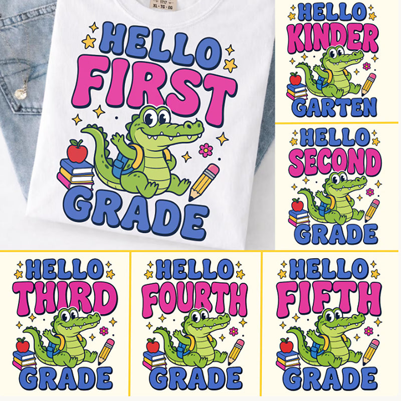 Personalized Grade Hello Kindergarten Backpack Crocodile Toddler T-shirts