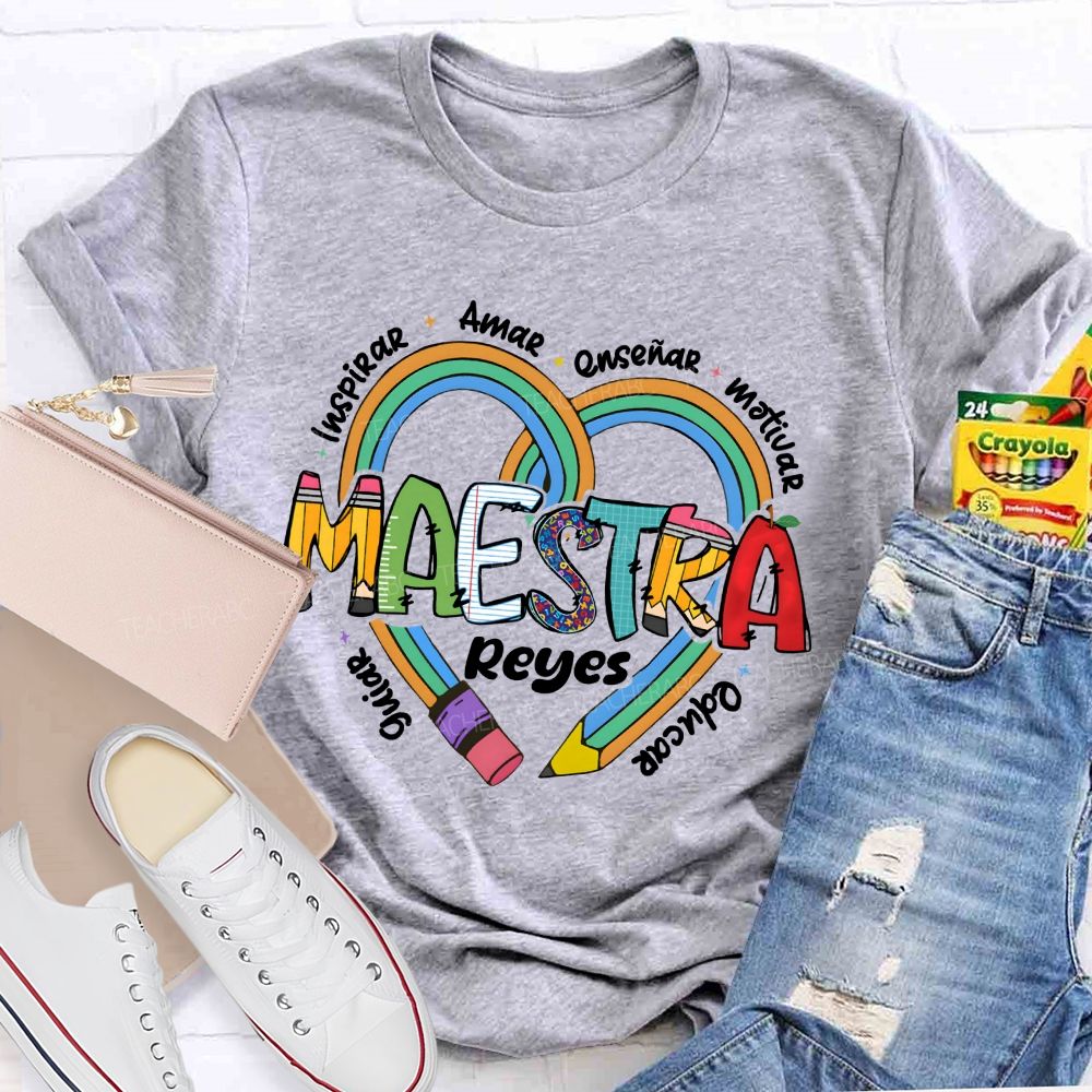 Personalized Name Amar Inspirar EnseñAr Motivar Educar Guiar Spanish Teacher T-shirt