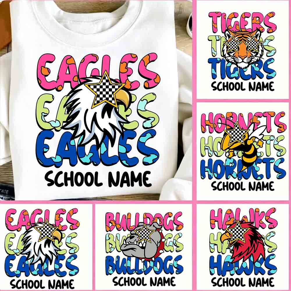 Personalized Mascot And School Name Colorful Letters Teacher T-Shirt