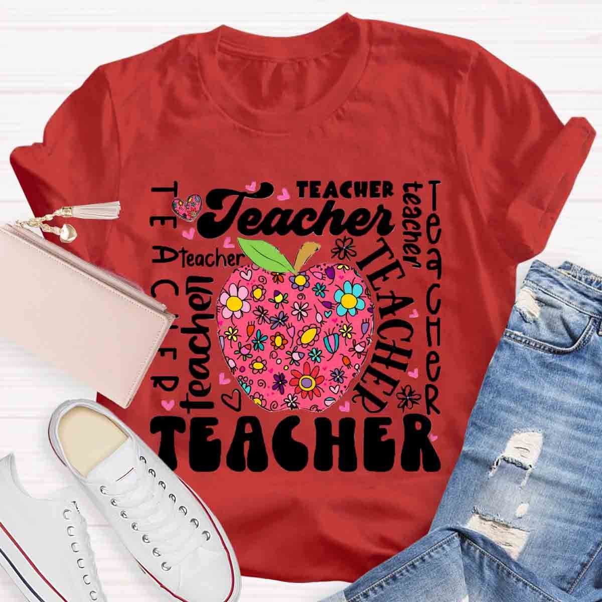 Teacher Apple Floral T-Shirt