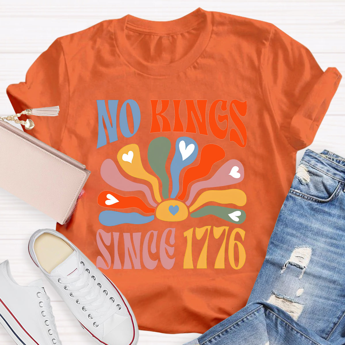 No Kings Since 1776 Colorful Lettering Printing 250th Anniversary T-shirt
