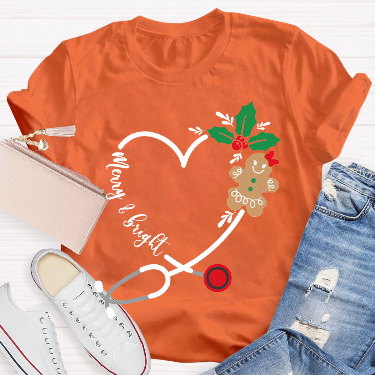 Merry And Bright Christmas School Nurse Stethoscope T-shirt