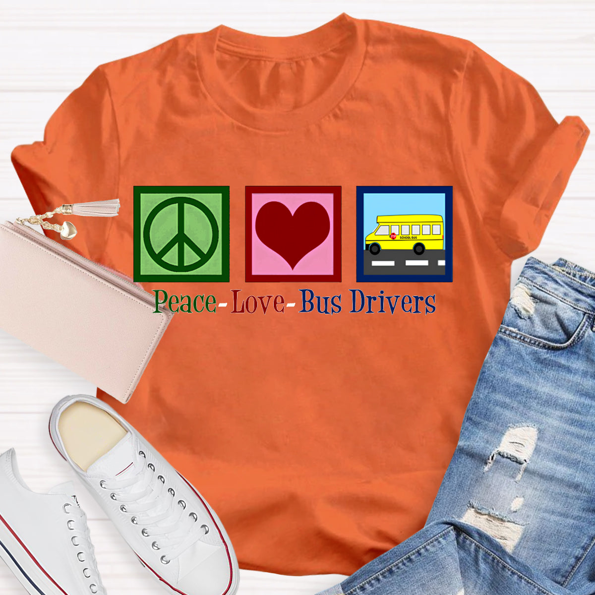 Peace Love Bus Drivers Color Fonts T-shirt