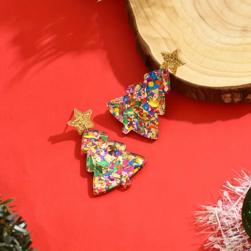 Colorful Christmas Tree Star Earrings