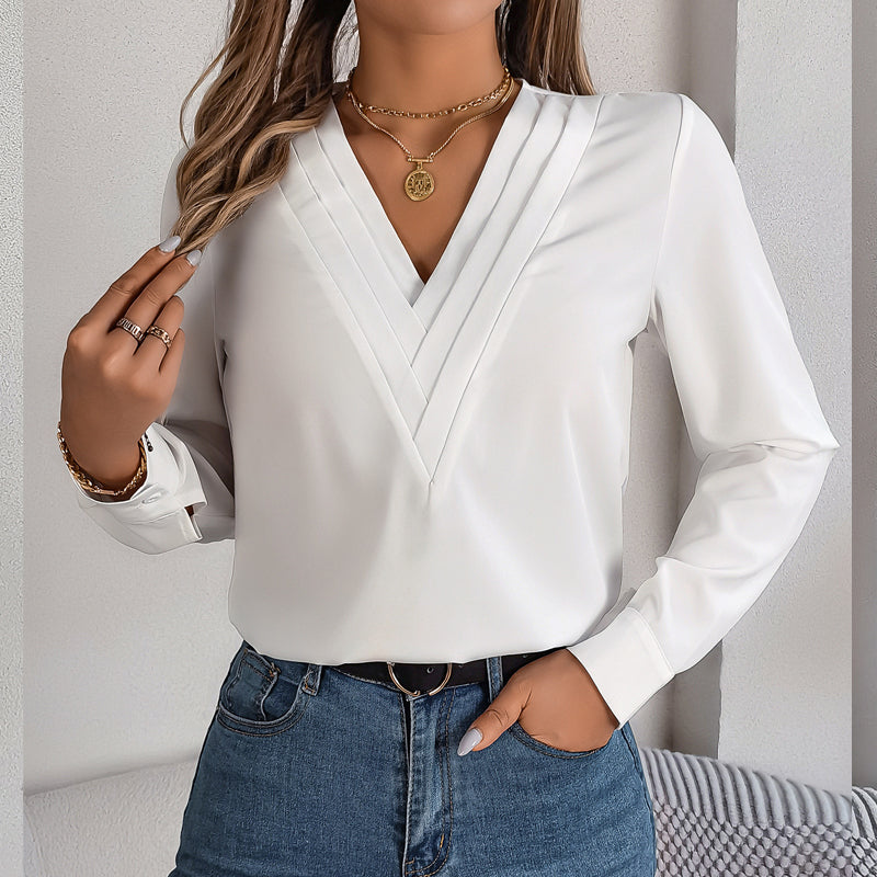 Layered V-Neck Long-Sleeved Shirt