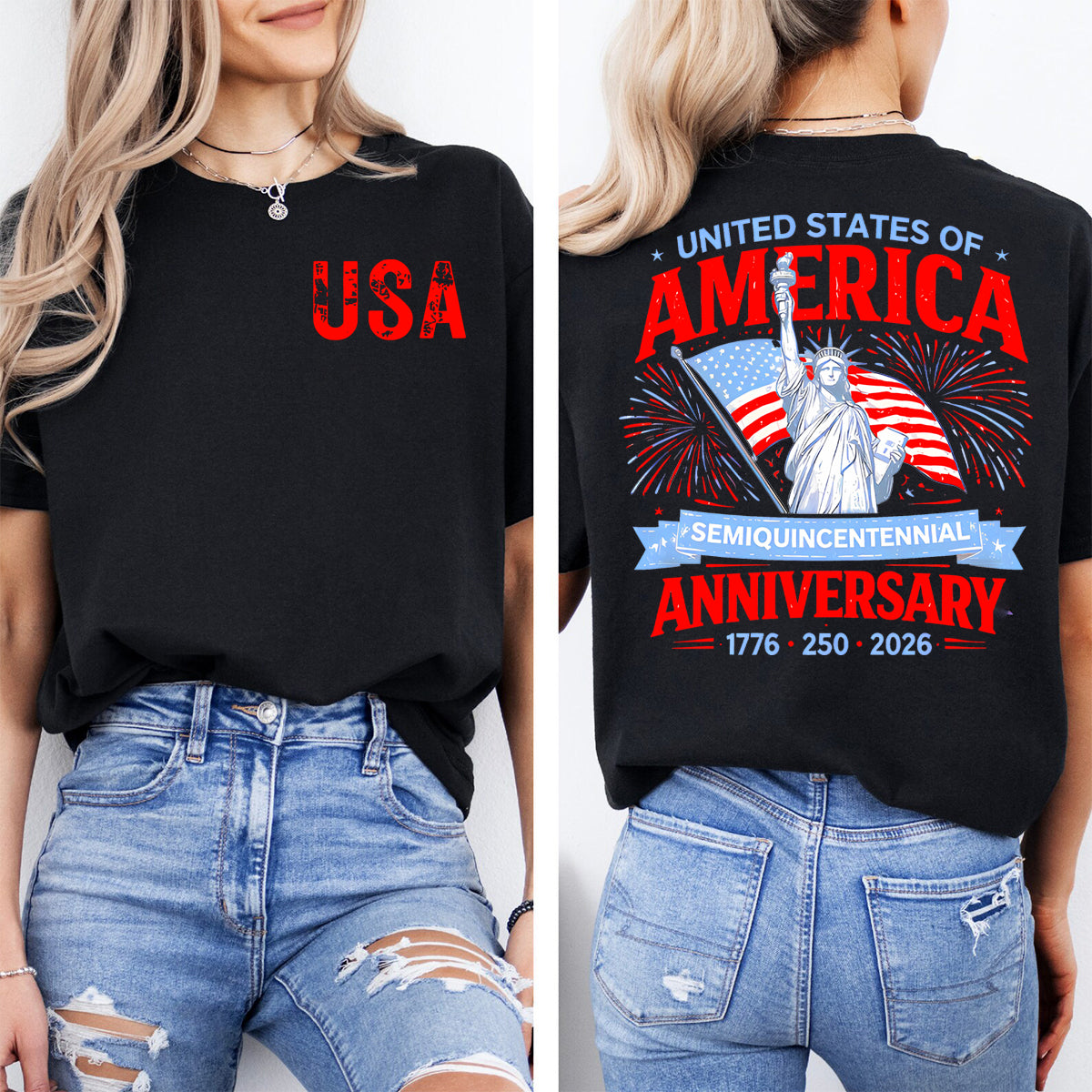 United States Of America Double Printed T-shirt