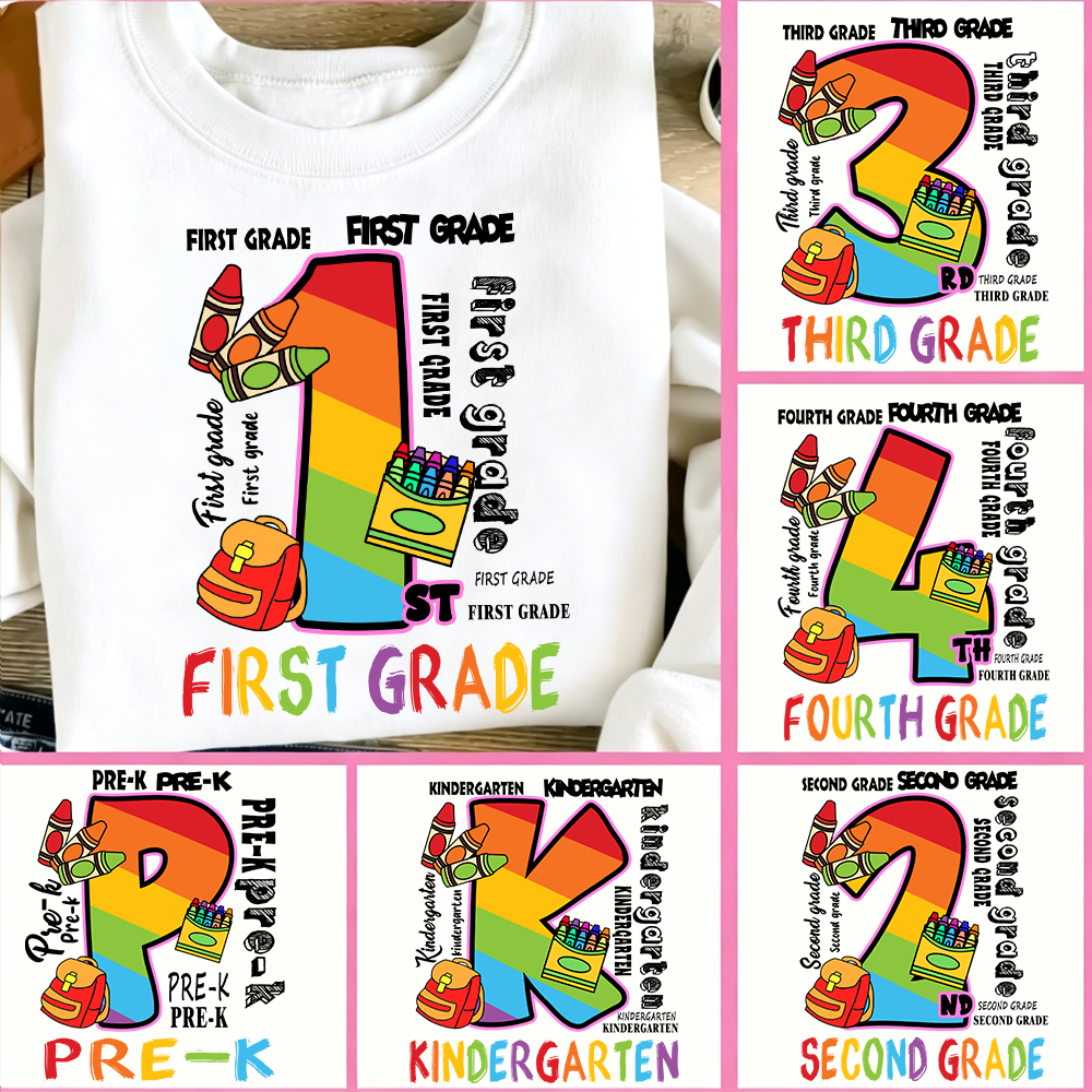 Personalized Grade Rainbow Letter Print Teacher T-Shirt