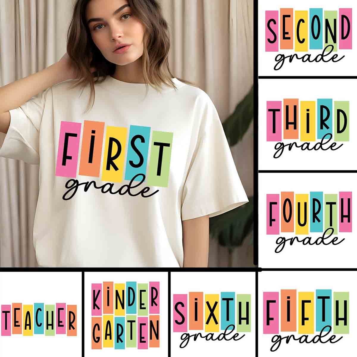 Personalized Grade Colorful Square Print T-shirt