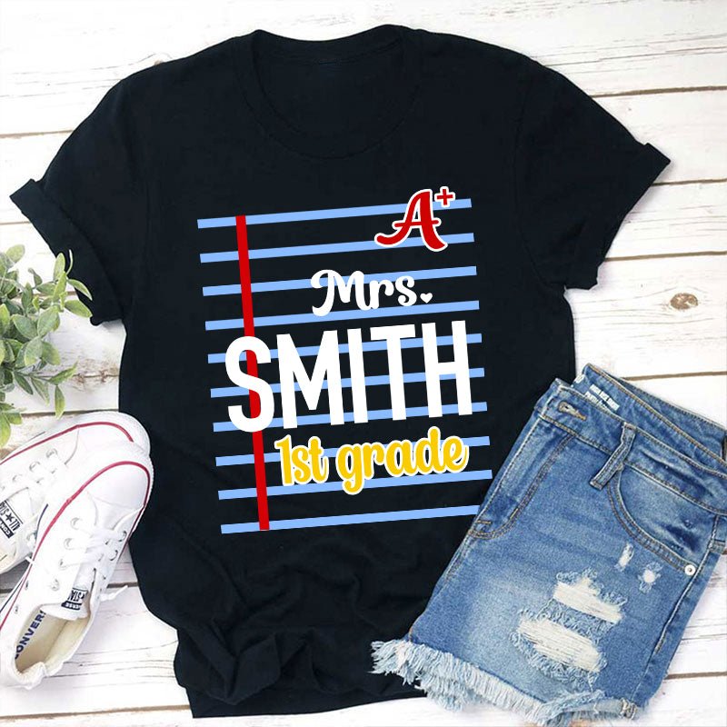 Personalized Name And Grade A Teacher T-Shirt