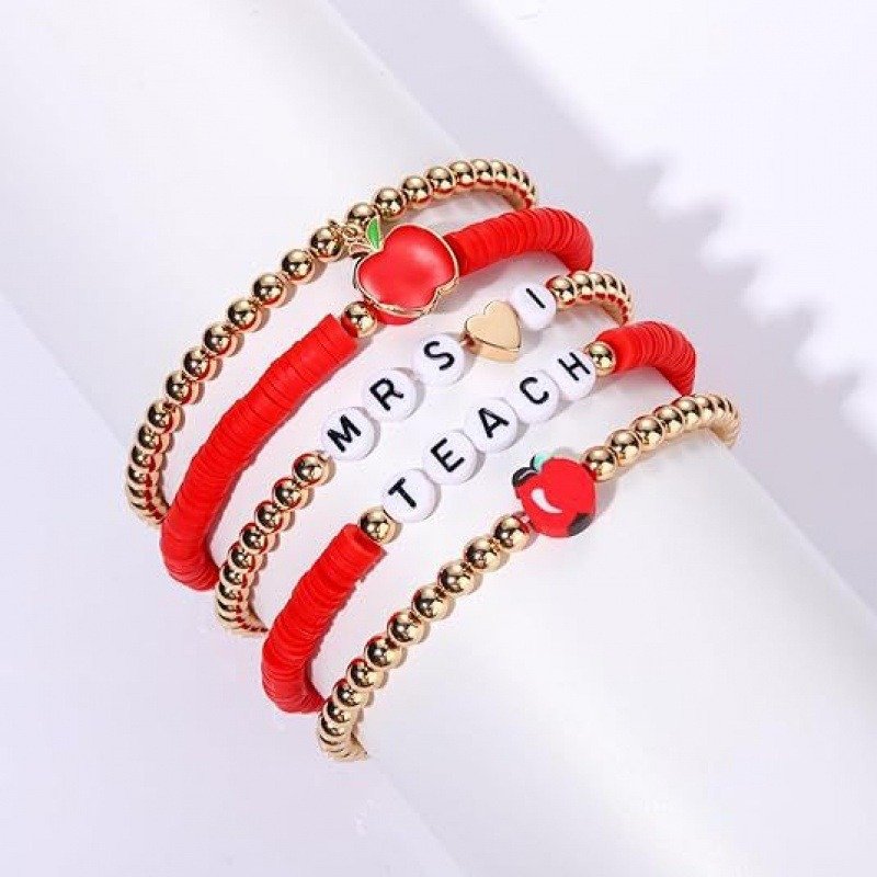 Round Beads English Alphabet Beaded Elastic Bracelet