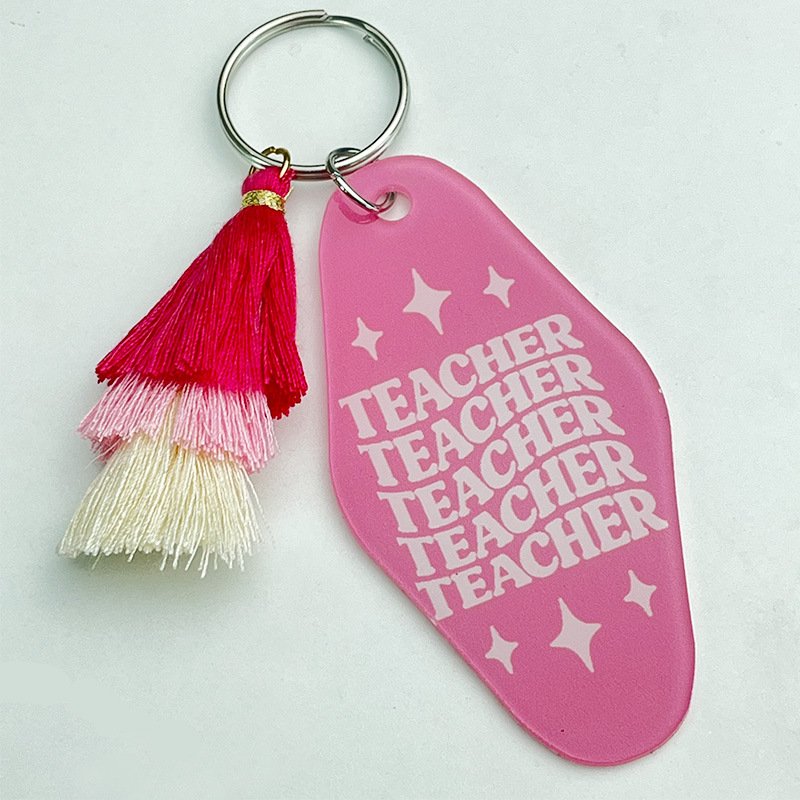 Floral Text Multi-layered Pink Tassel Key Tag