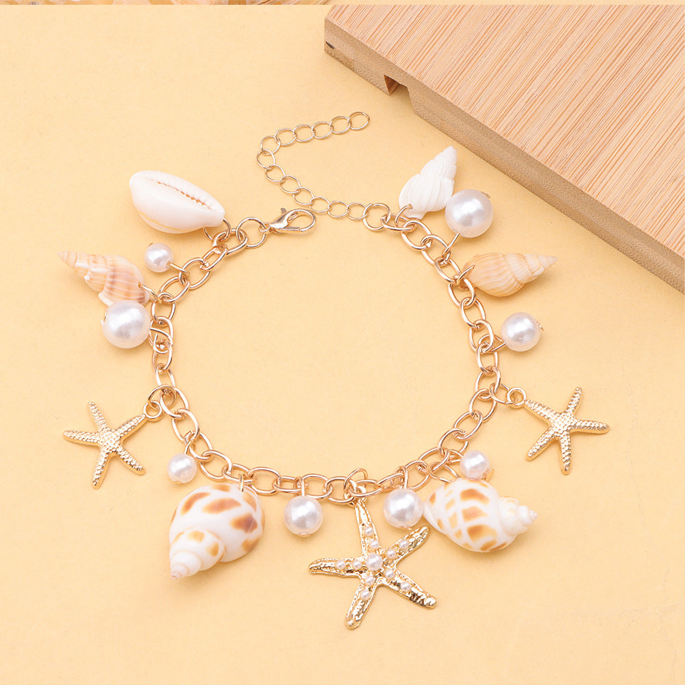 Bohemian Beach-Style Seashell & Conch Pendant Necklace And Bracelet Set