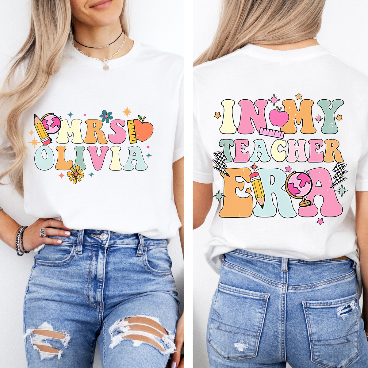 Personalized Name In My Teacher Era Graphic Double Printed T-shirt