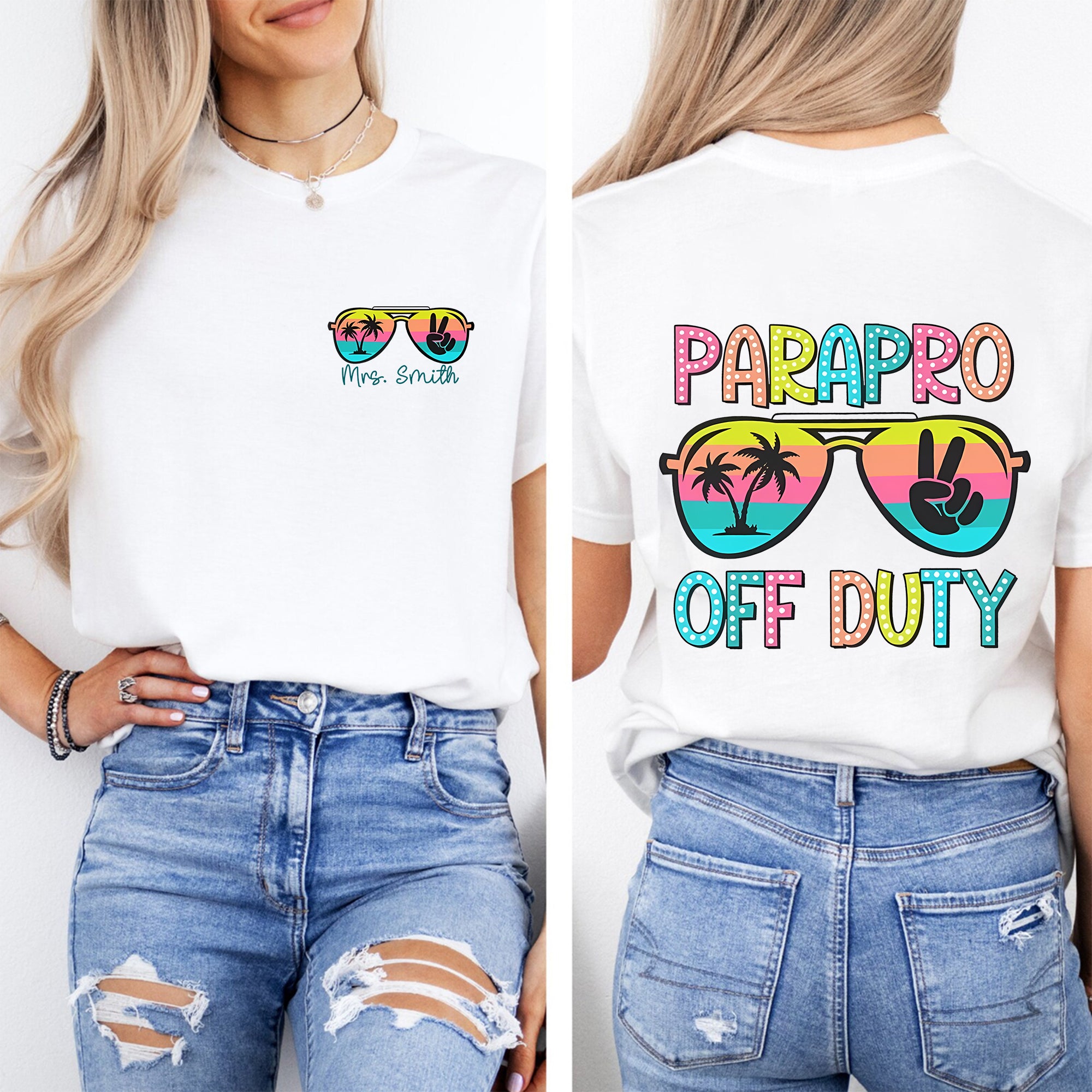 Personalized Name Parapro Off Duty Last Day Of School Double Printed T-shirt