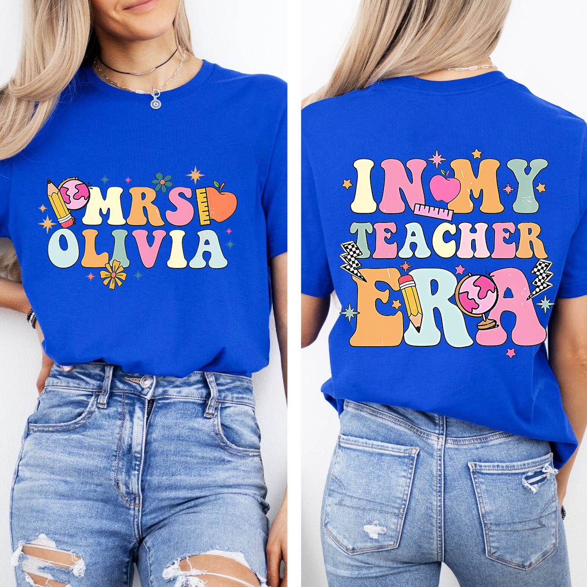 Personalized Name In My Teacher Era Graphic Double Printed T-shirt