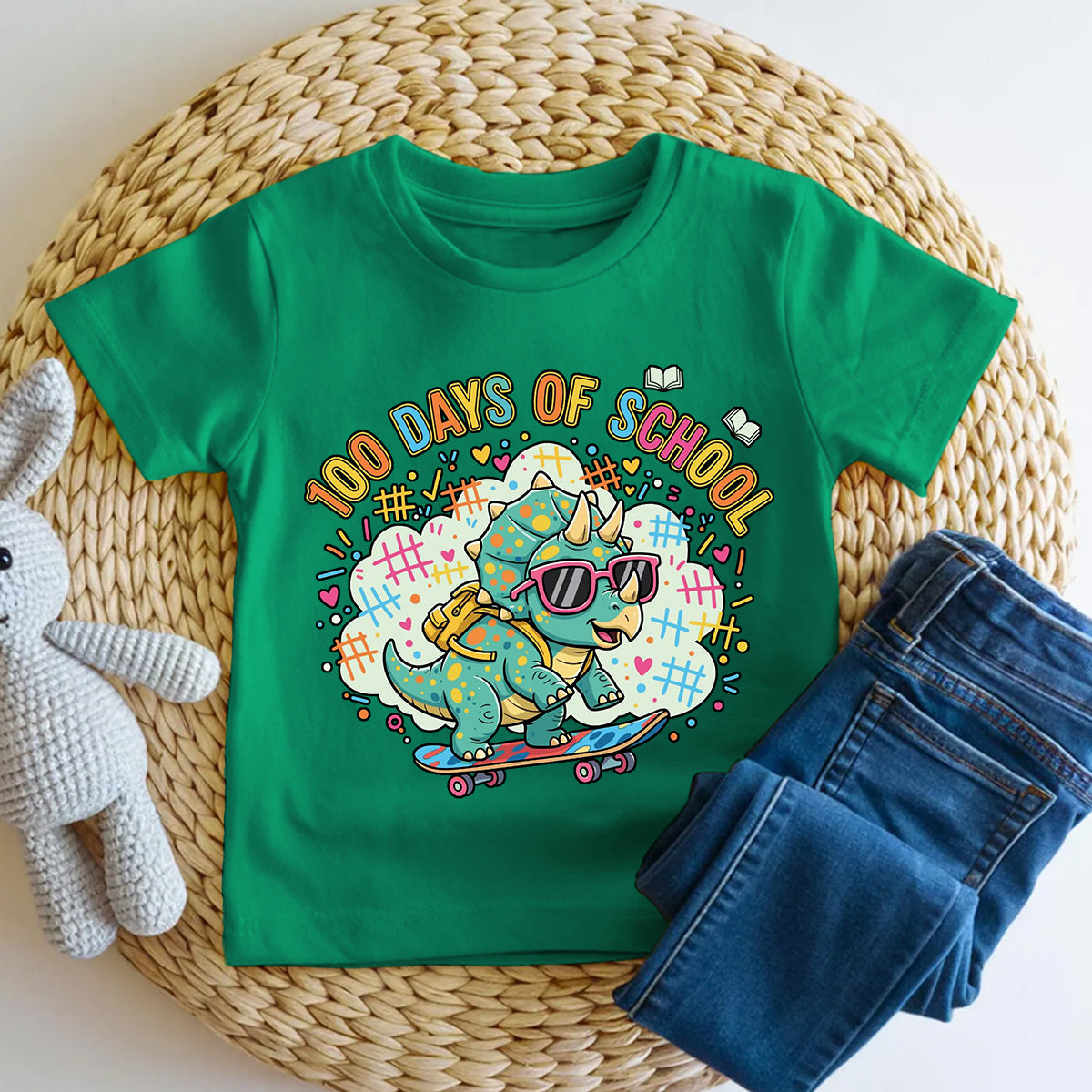 100 Days Of School Dinosaur And Colorful Font Prints Toddler T-shirts