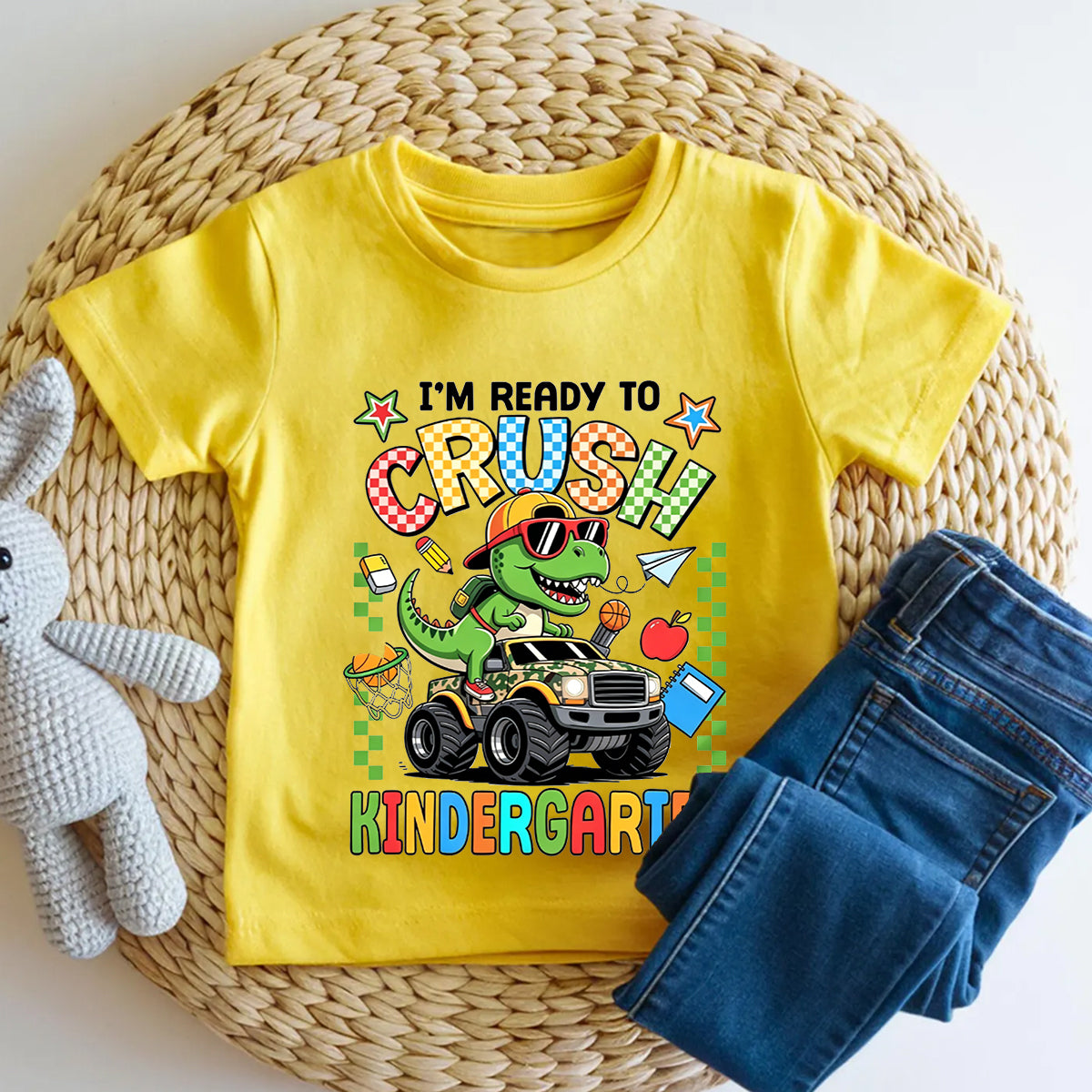 Personalized Grade I'M Ready To Crush Kindergarten Dino Truck Toddler T-shirts