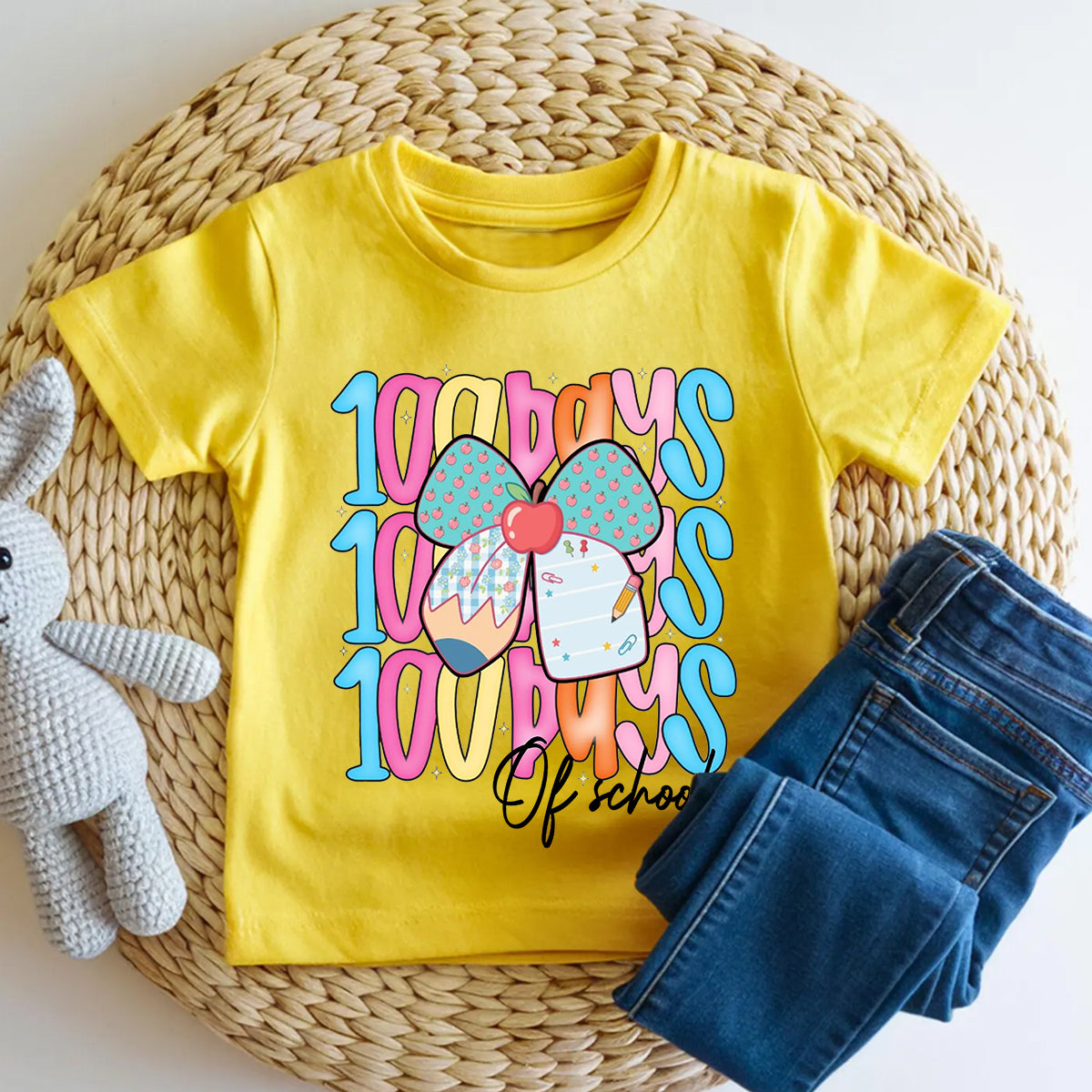 100 Days Of School Bows And Colorful Lettering Toddler T-shirts