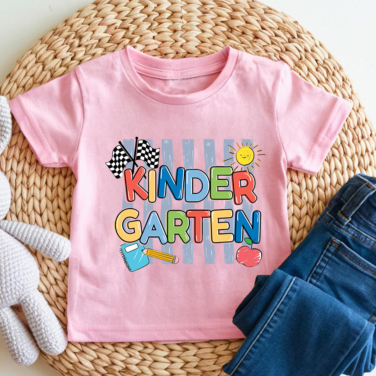 Personalized Grade Kindergarten Racing Flag Toddler T-shirts