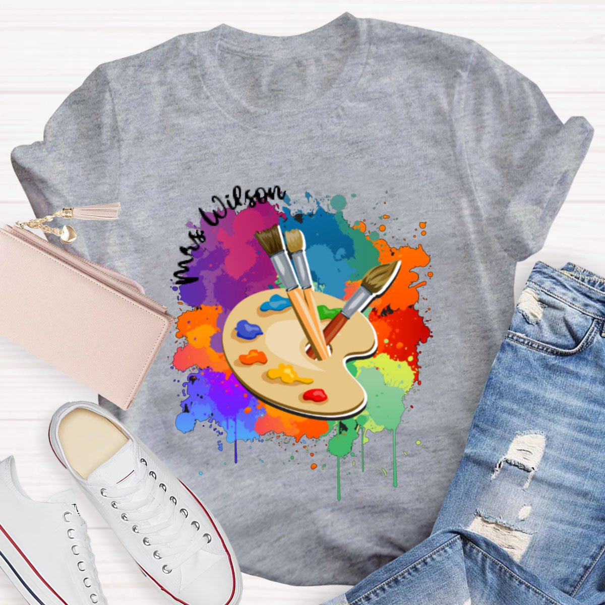 Personalized Artist Palette Teacher T-Shirt