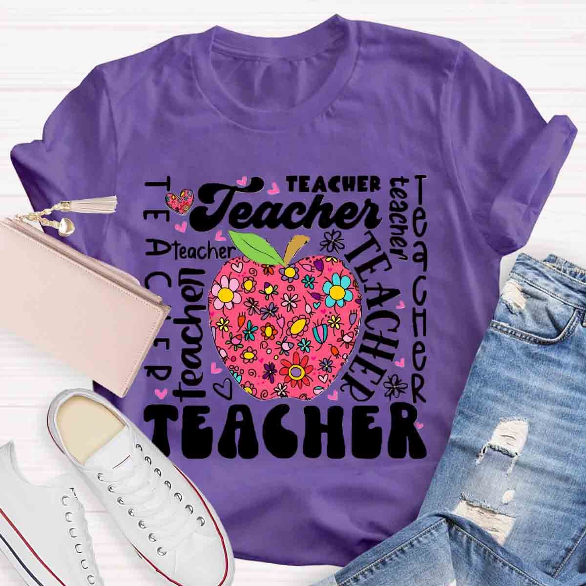 Teacher Apple Floral T-Shirt