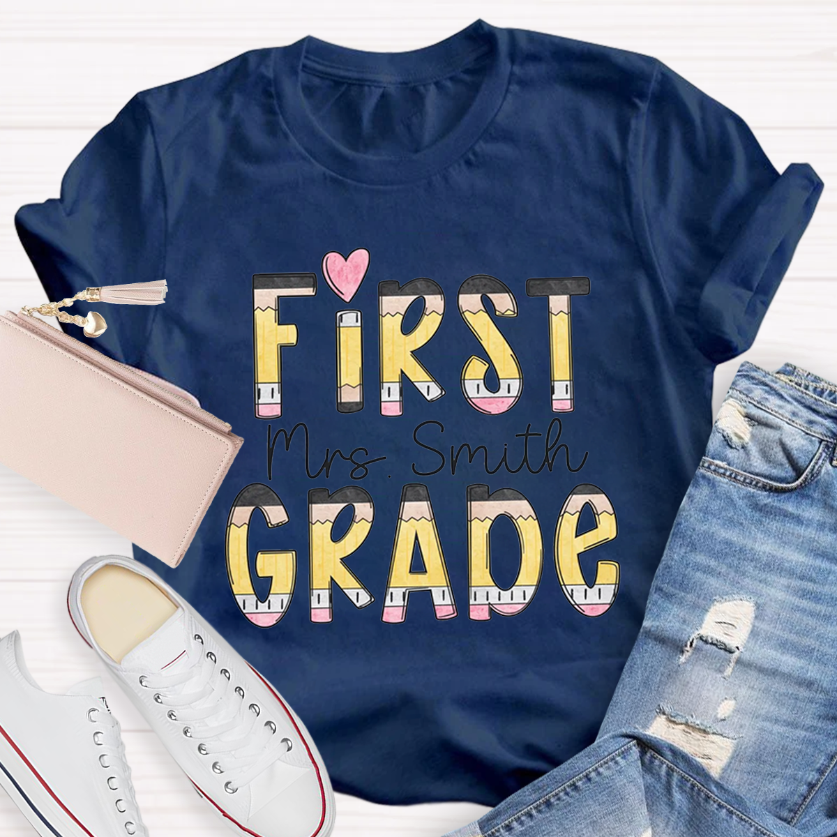 Personalized Grade And Name Teacher Crew T-Shirt