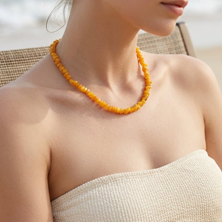 Natural Colorful Crushed Seashell Necklace — Bohemian-Style Summer Beach Vacation Clavicle Chain