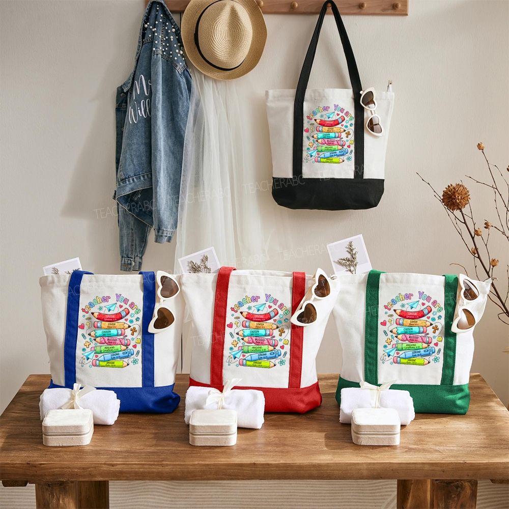 Teacher You Are Color-blocked Canvas Bag