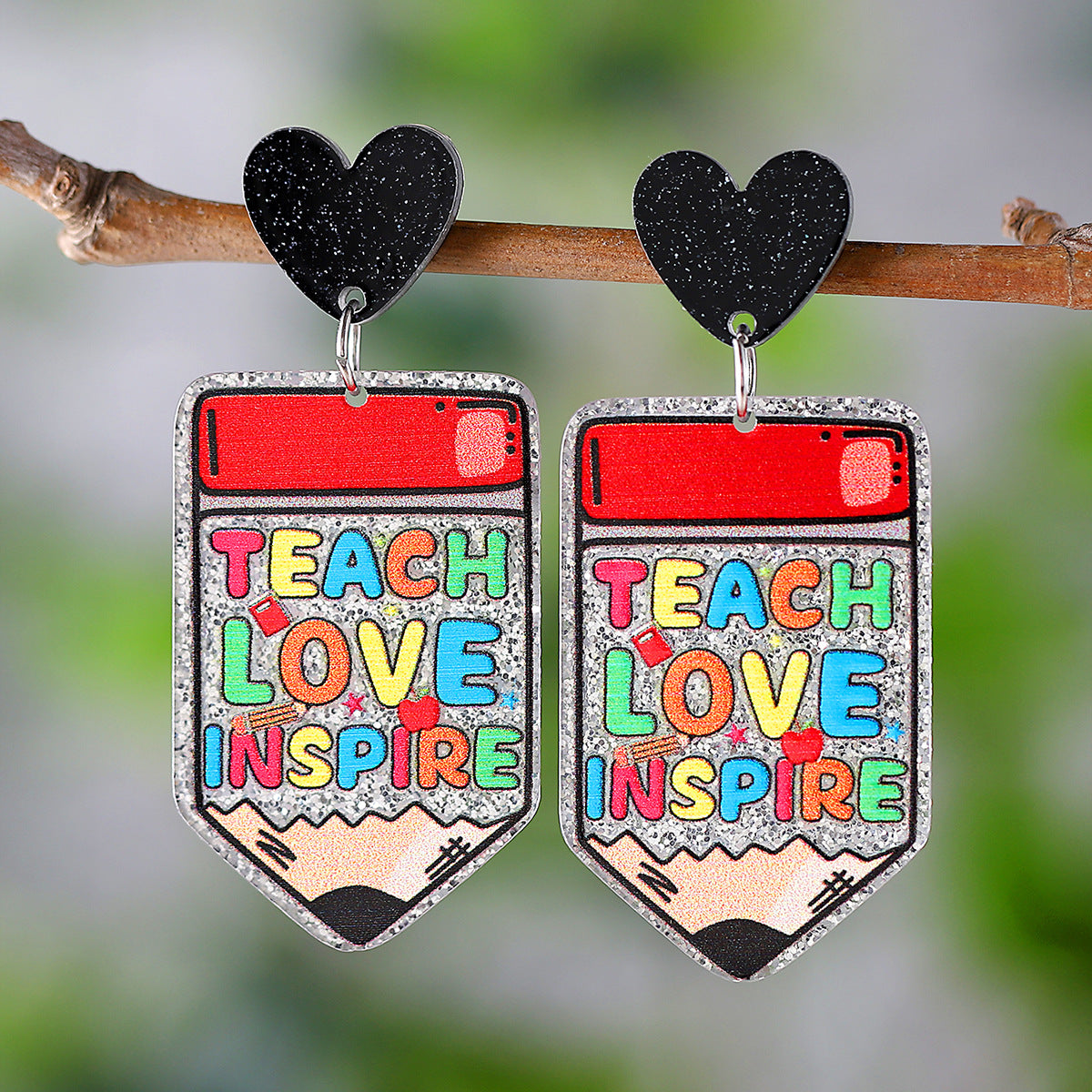 Sequined Apple Book Ruler Rainbow Earrings